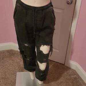 Free People Black Distressed Joggers